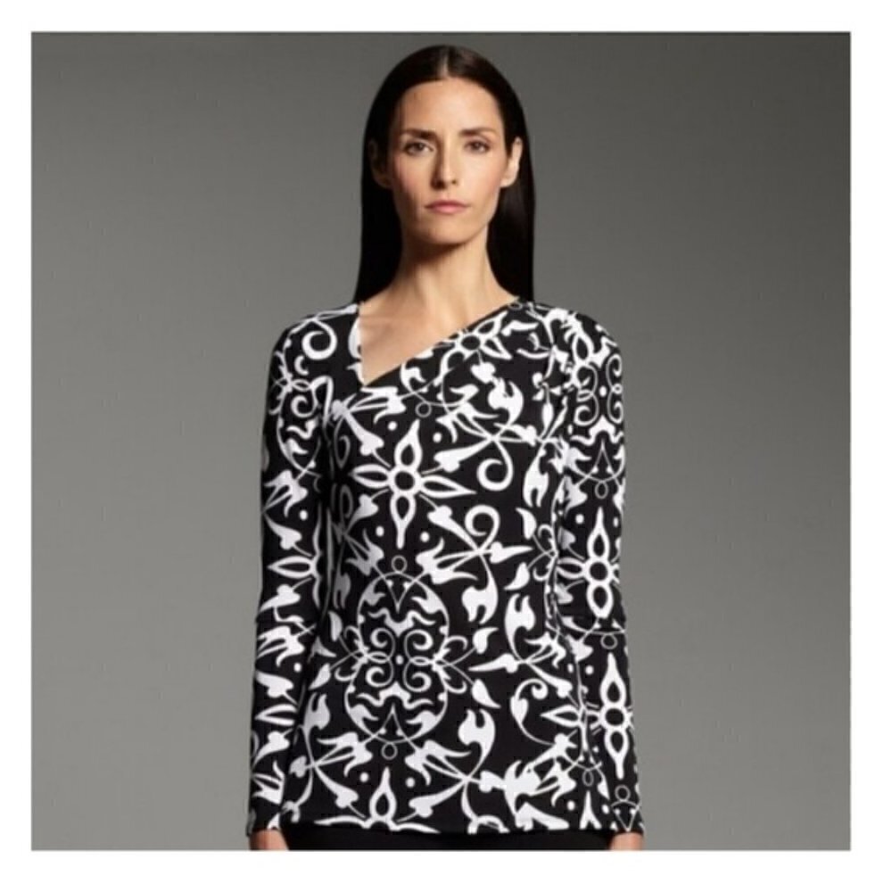 Narciso Rodriguez‎ Black & White Printed Long Sleeve Blouse S